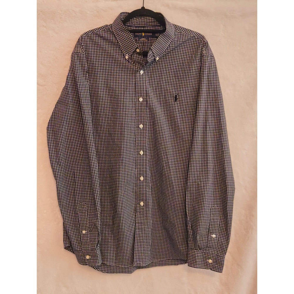 Ralph Lauren Mens XL Black/White Slim Fit Stretch Poplin Shirt Check Long Sleeve